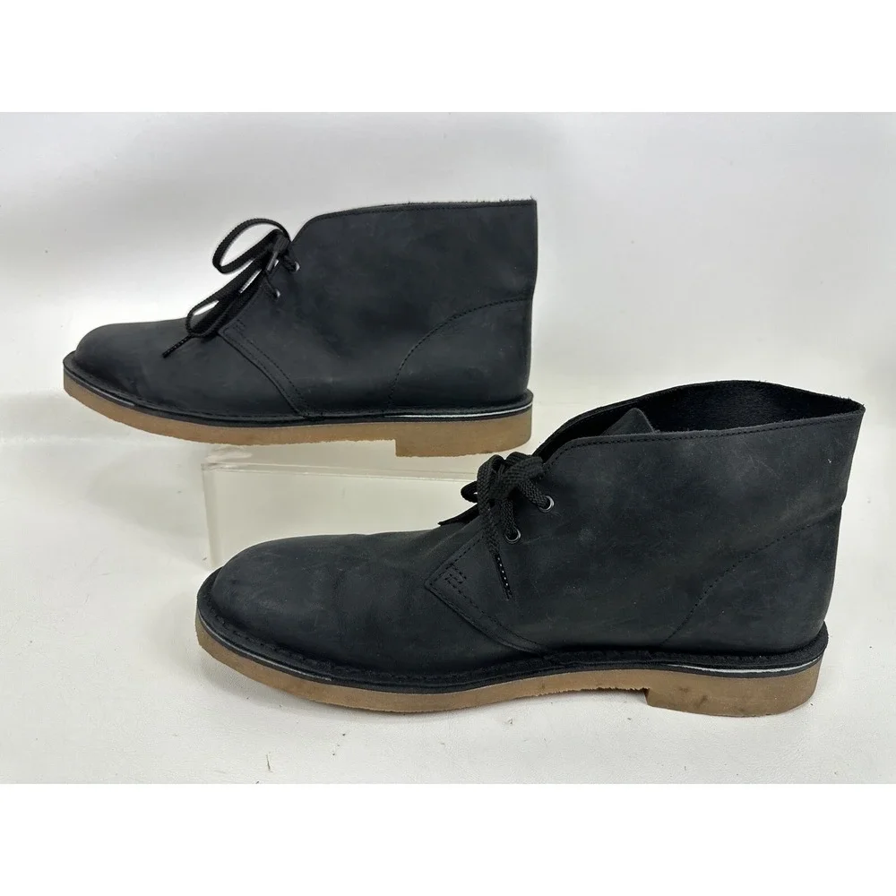 Clarks Men's Chukka Boot Black Leather Size 12‎ M Bushacre